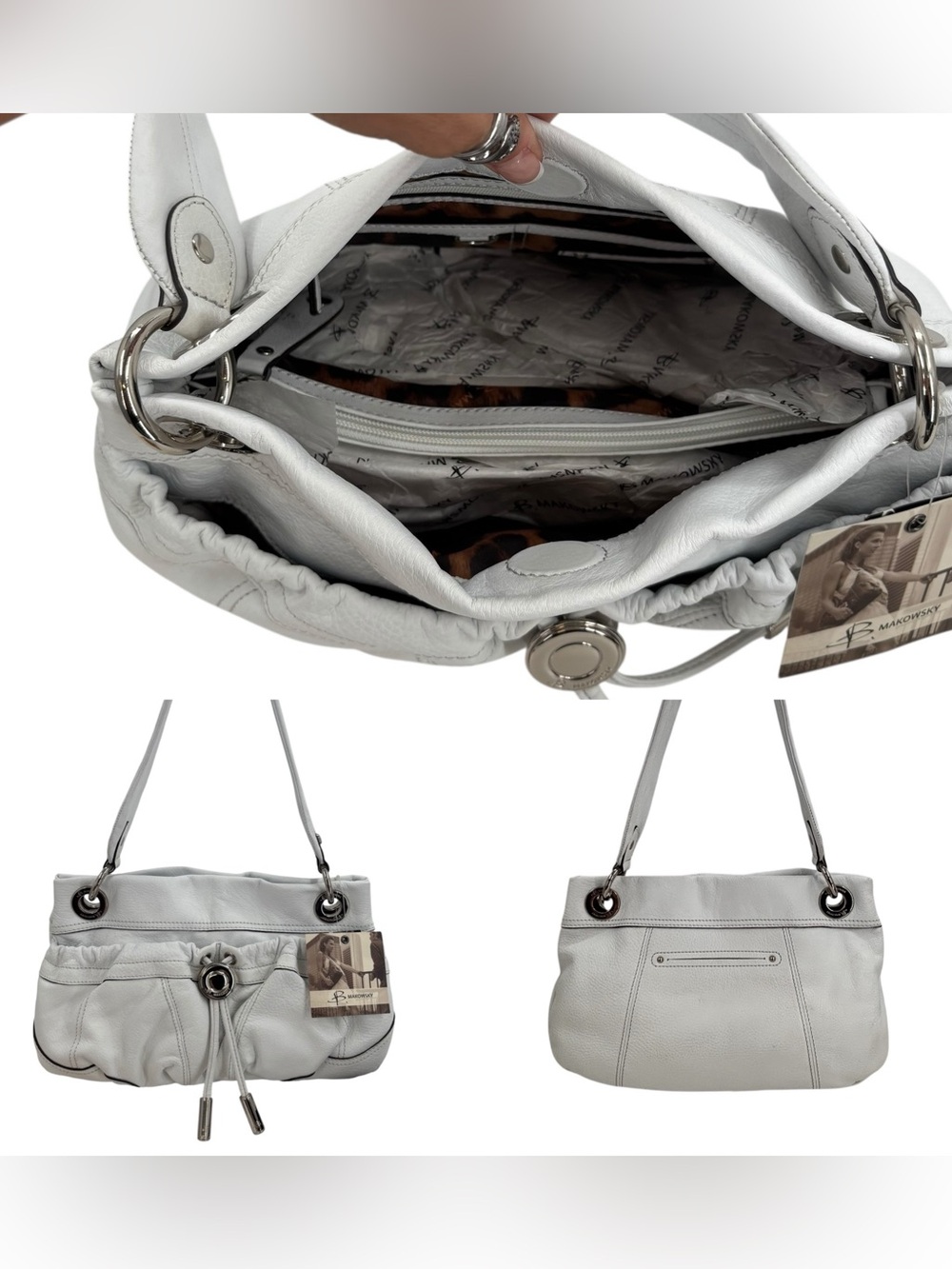 B. Makowsky White Pebbled Leather Shoulder Bag NWT Vintage Y2K - Picture 3 of 10